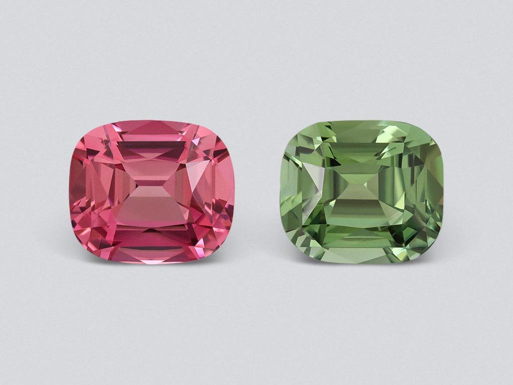 Contrasting pair of pink and green cushion-cut tourmaline 5.92 carats, Nigeria  Image №1