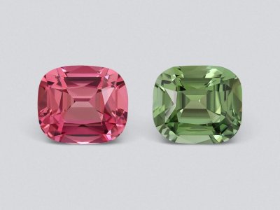 Contrasting pair of pink and green cushion-cut tourmaline 5.92 carats, Nigeria  photo
