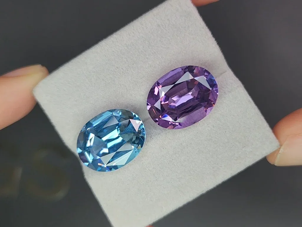 Pair of amethyst and Sky Blue topaz in high precision oval cut 19.00 carats Image №4