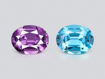 Pair of amethyst and Sky Blue topaz in high precision oval cut 19.00 carats photo