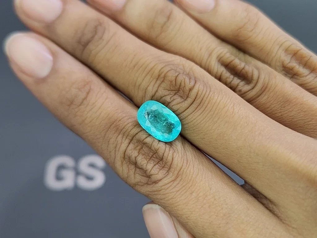 Neon blue Paraiba tourmaline in cushion cut 3.53 carats, Mozambique Image №2