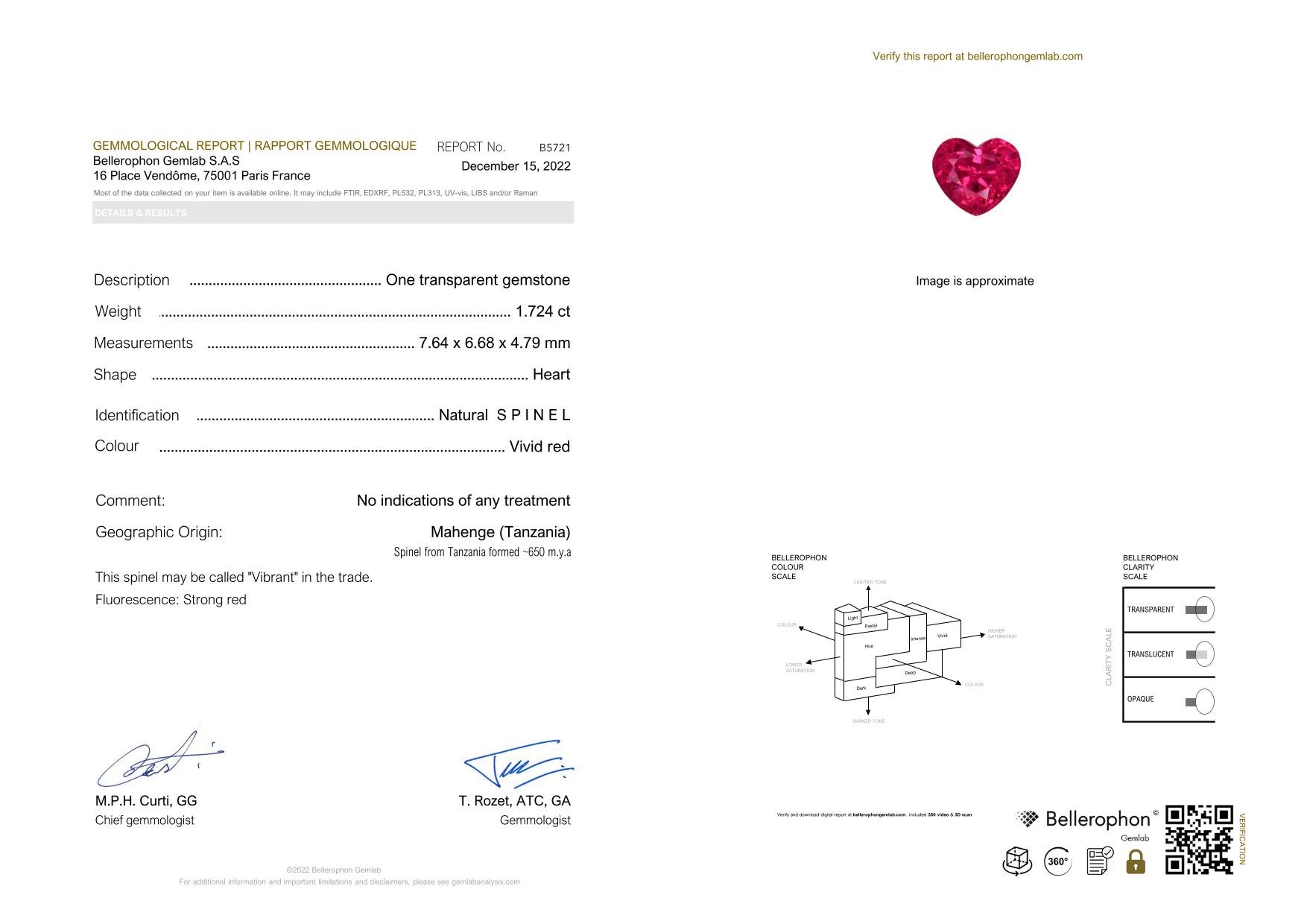 Vibrant heart cut Mahenge spinel 1.72 ct Image №5