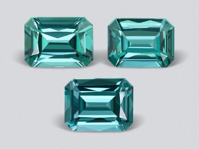 Set of three octagon-cut indigolites 4.72 carats, Nigeria  photo