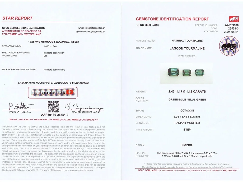 Set of three octagon-cut indigolites 4.72 carats, Nigeria  Image №4