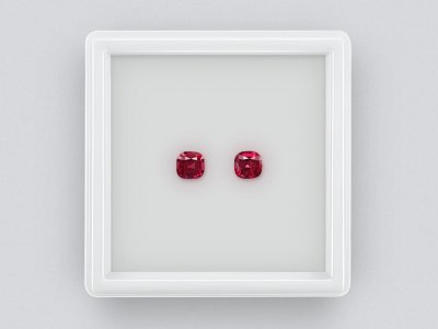 Pair of vibrant red Mansin spinels in cushion cut 0.91 carats, Burma photo