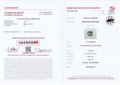 Certificate Unheated Teal sapphire in cushion cut 1.17 carats, Madagascar 