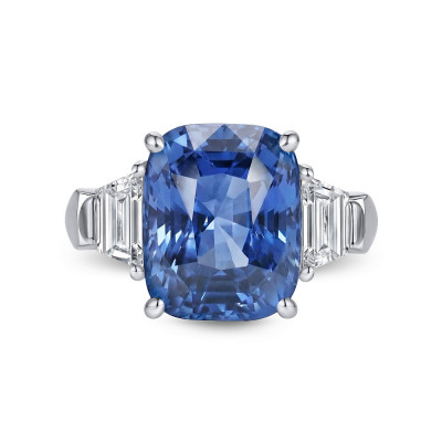 Ring with 7.08 carats Tanzanian cobalt blue spinel and diamonds in 18K white gold photo