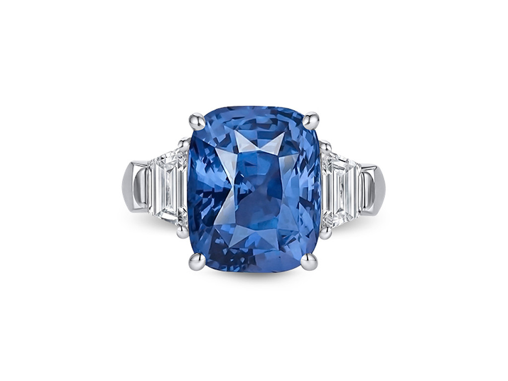 Ring with 7.08 carat Tanzanian cobalt blue spinel and diamonds in 18K white gold Image №1