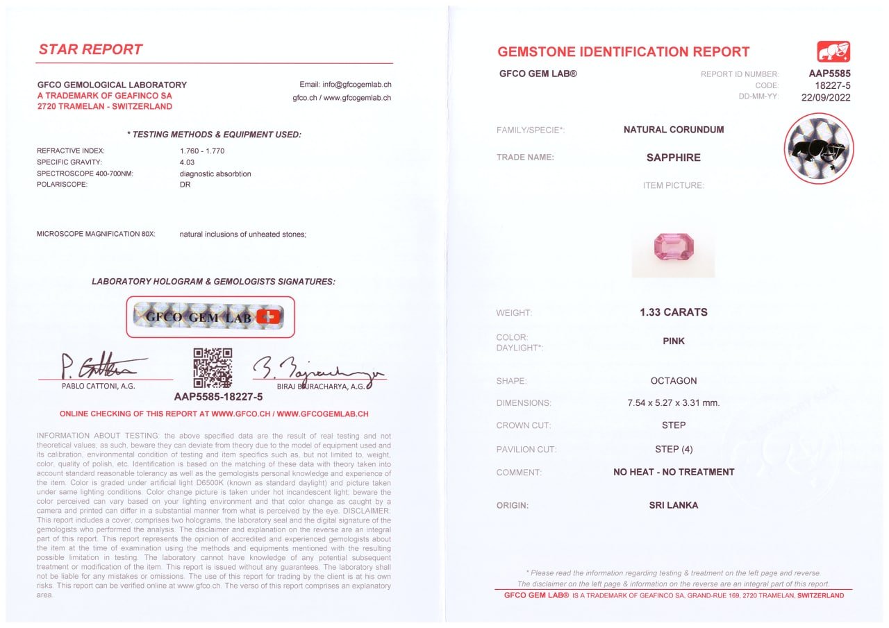 Unheated vivid pink sapphire in octagon cut 1.33 ct, Sri Lanka Image №5