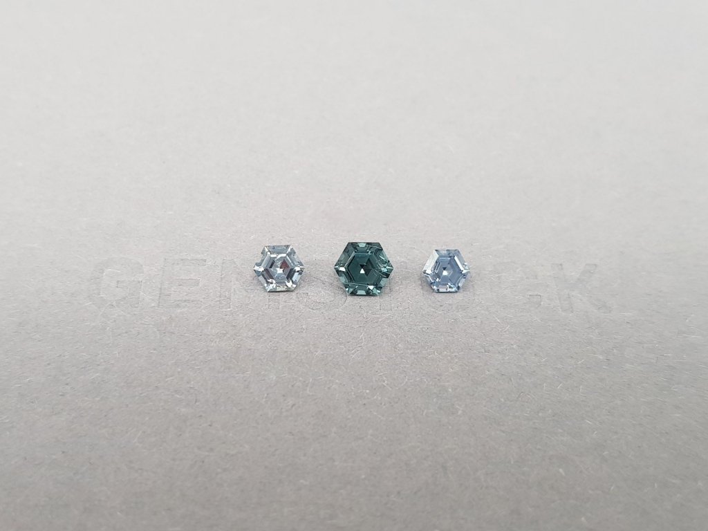Set of bluish-steel spinel hexagon cut 1.37 ct, Burma Image №1