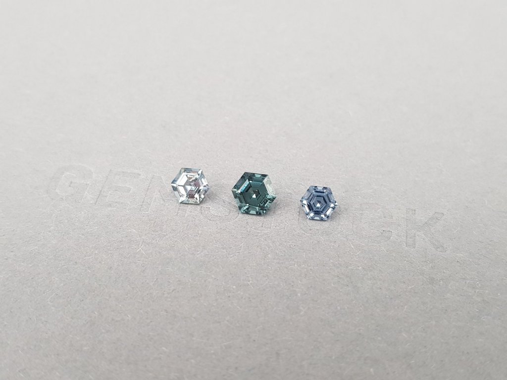 Set of bluish-steel spinel hexagon cut 1.37 ct, Burma Image №3