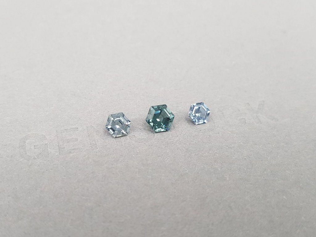 Set of bluish-steel spinel hexagon cut 1.37 ct, Burma Image №2
