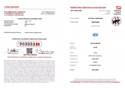 Certificate Bright blue oval cut sapphire 0.94 ct, Sri Lanka