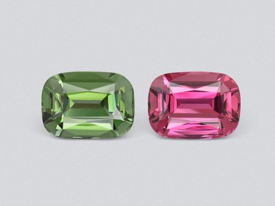 Contrasting pair of cushion-cut tourmalines 5.57 carats, Nigeria  photo