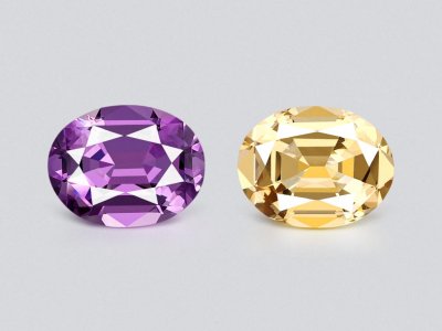 Contrasting pair of purple amethyst and yellow citrine in a precision cut oval 17.65 carats, Africa photo