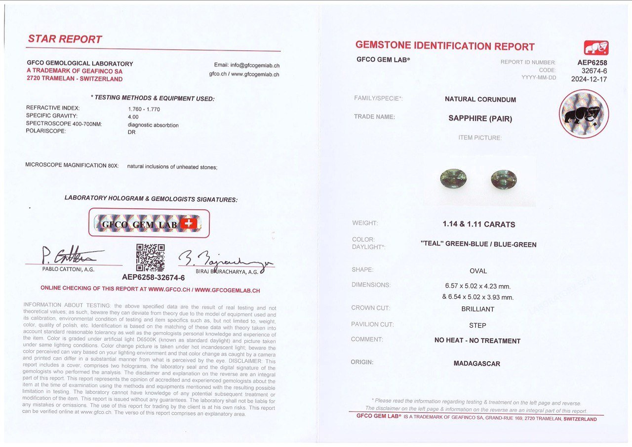 Pair of unheated Teal sapphires in oval cut 2.25 carats, Madagascar  Image №5