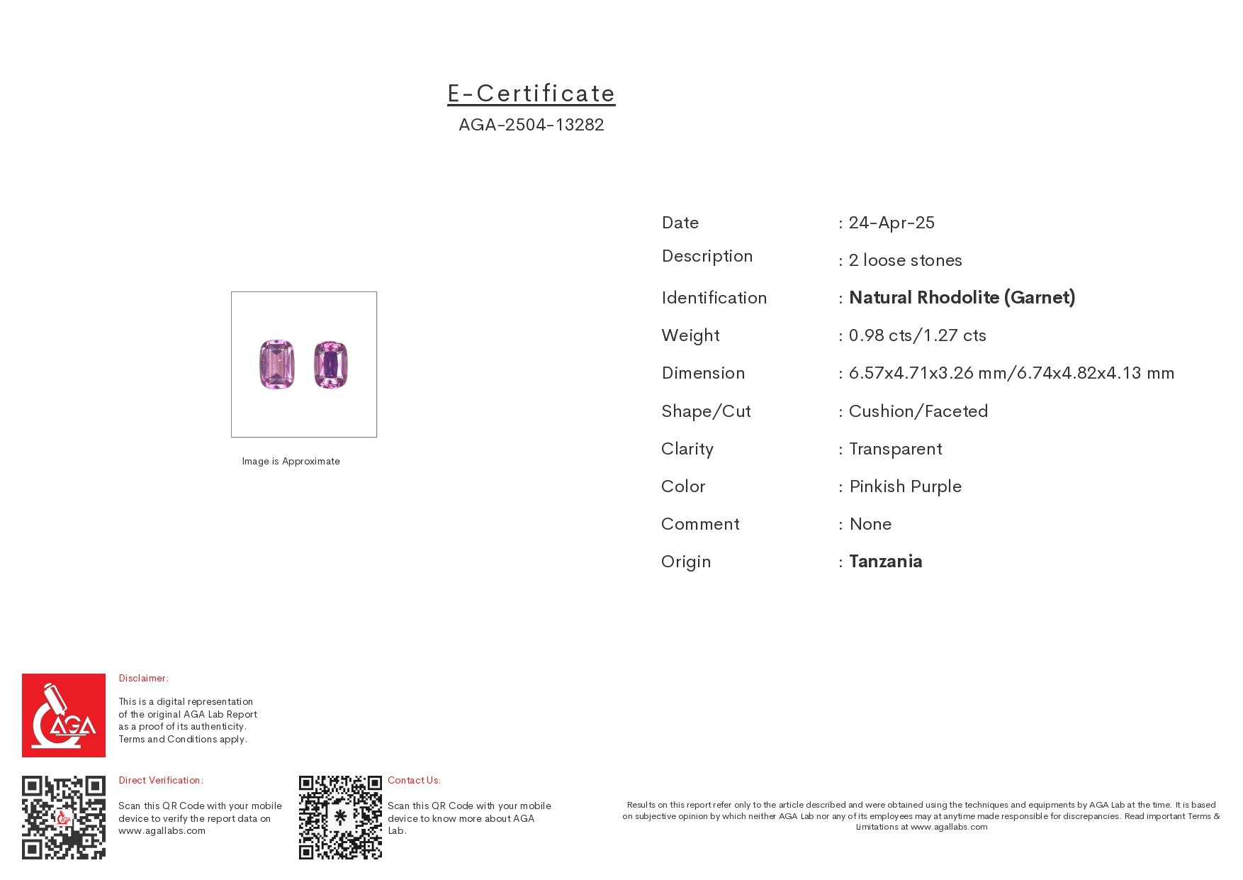 Pair of rhodolite garnets  cushion cut 2.25 carats, Tanzania Image №5