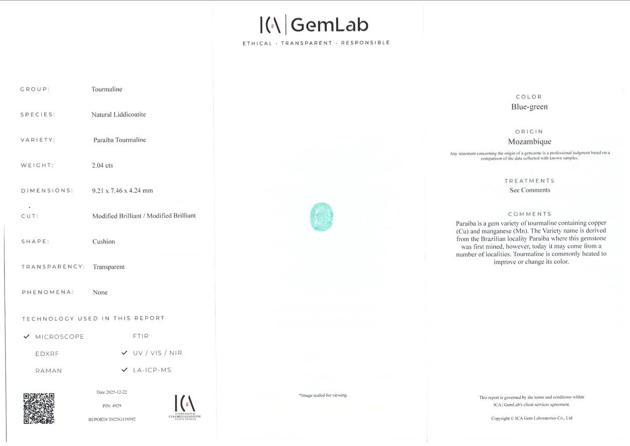 Neon blue Paraiba tourmaline in cushion cut  2.04 carats, Mozambique Image №6