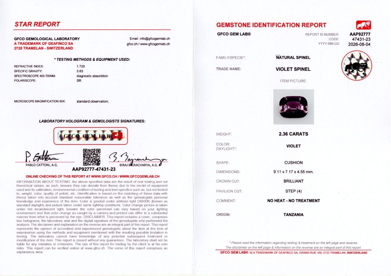Violet spinel cushion cut 2.36 carats, Tanzania Image №6