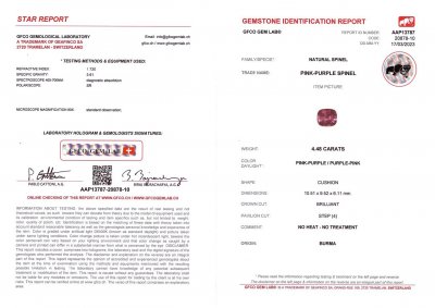 Certificate Intense pink spinel from Burma 4.48 ct