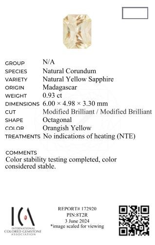 Untreated pastel yellow sapphire in radiant cut 0.93 carats, Madagascar Image №6