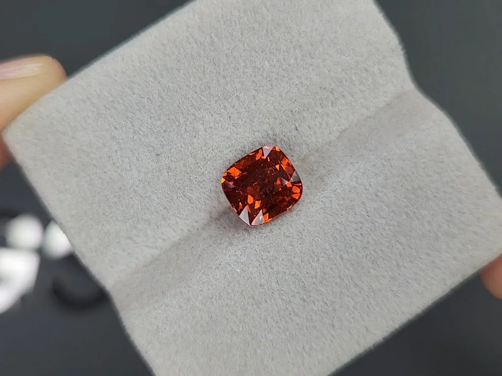 Orange cushion cut spessartine garnet 3.15 carats, Africa Image №4