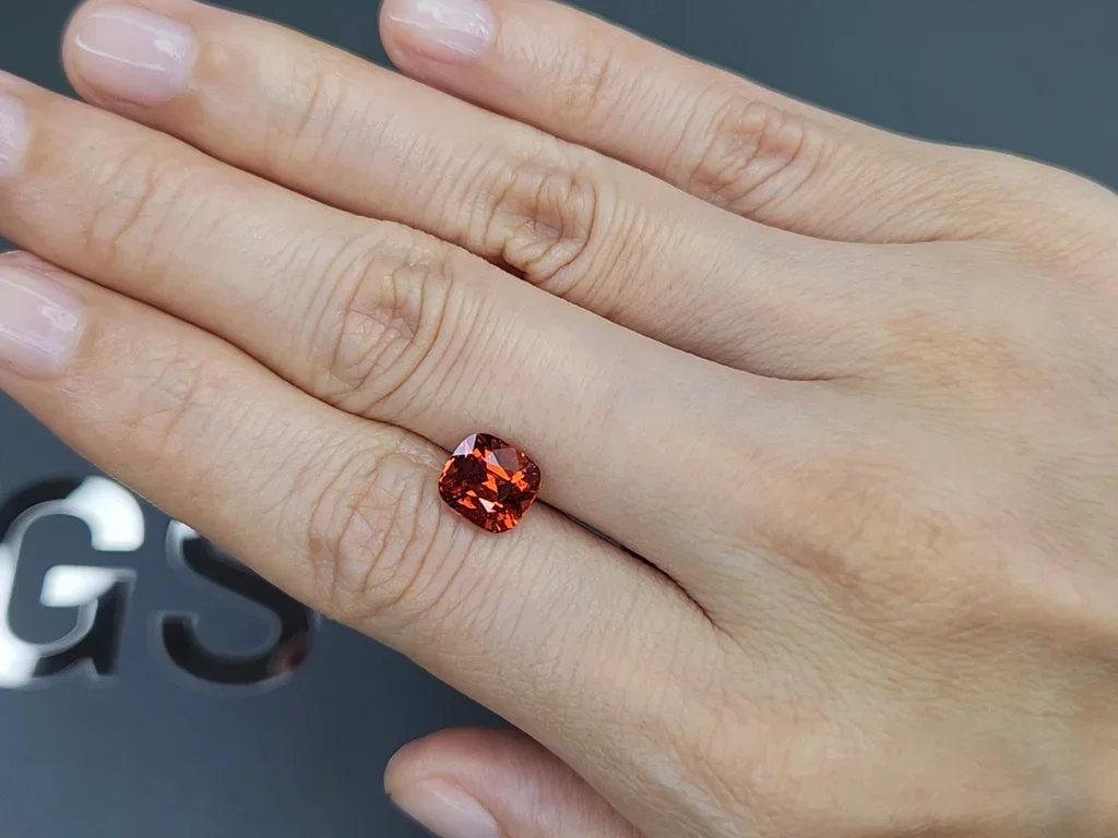Orange cushion cut spessartine garnet 3.15 carats, Africa Image №2