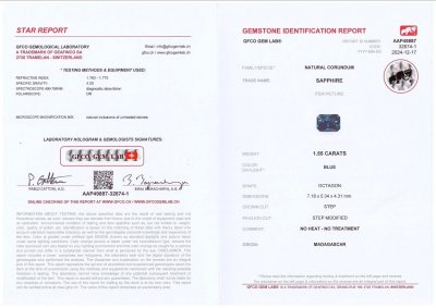 Certificate Unheated Teal sapphire in radiant cut 1.55 carats, Madagascar    